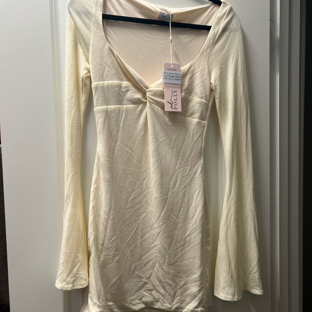 Oh Polly Cream Twist Front Dress